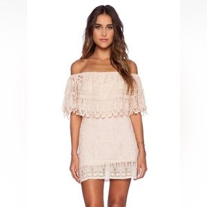 Jen’s Pirate Booty *Wilderness Fiesta* pink lace off shoulder mini dress M/L